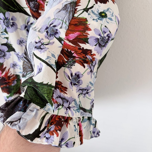 Erdem Floral Silk Ruffle Blouse White Silk Crepe De Chine Small - Picture 5 of 7